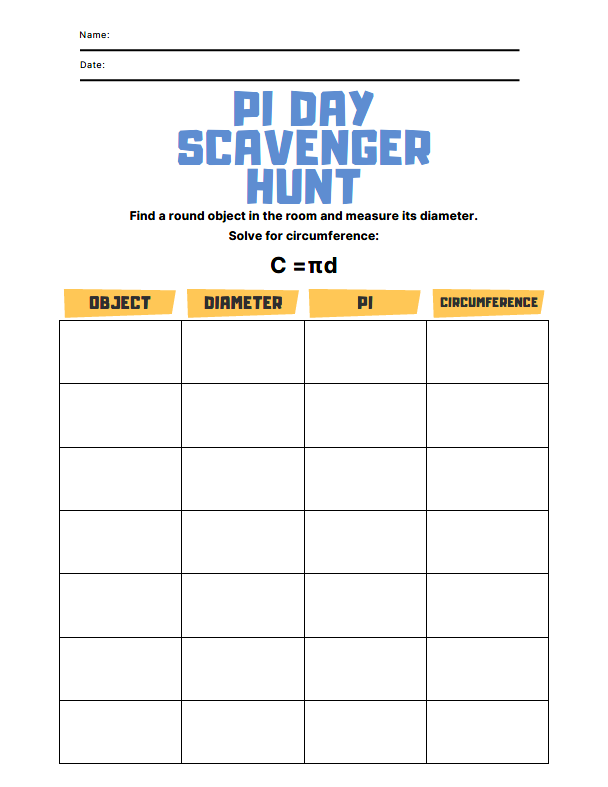 Pi Day Scavenger Hunt classroom activities