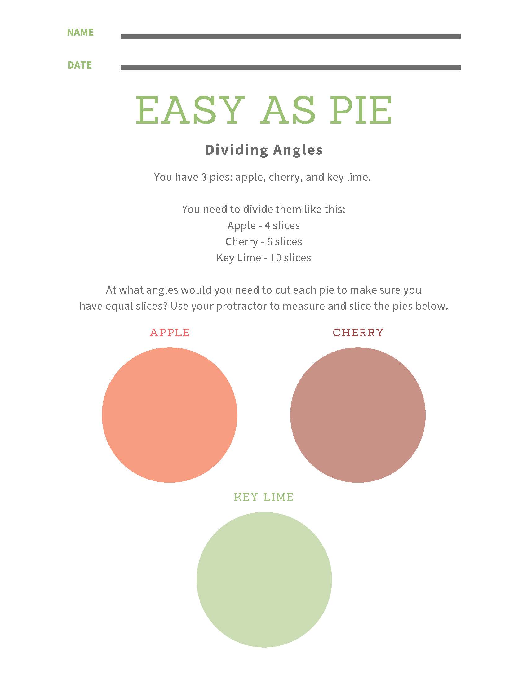 Easy as Pie Activity